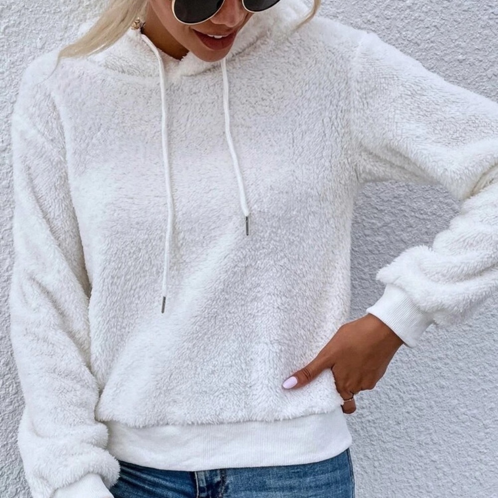 Teddy fleece hoodie sweatshirt camel tan - Picture 3 of 6